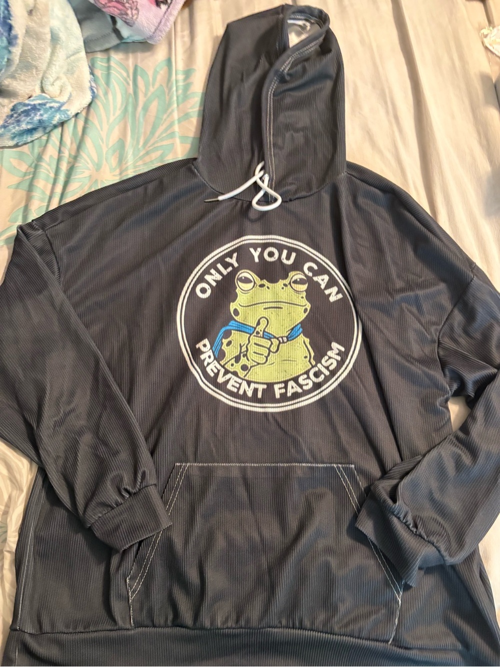 Graphic Frog Hoodie - 'Only You Can Prevent Fascism' - Dark Gray unisex